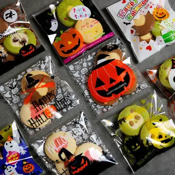 100ks Halloween Candy Bag Deti Darček Cookie Tašky Sušienky Snack Plastové Obaly Tašky Halloween Party Dekorácie Dodávky