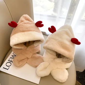 2021 kórejský zimné nový detí Klobúk Žien sladký a krásne Plyšové šatku s kapucňou jeden kórejský ochranu sluchu Vianoce v teple klobúk
