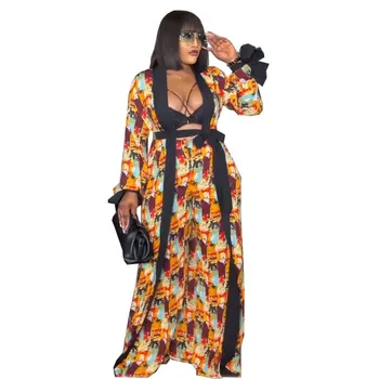 2022 V Lete Sexy Africkej Ženy Dlhý Rukáv Polyester Dva Kusy Sady Dashiki Afriky Oblečenie Žien Africkej Tlače Šaty