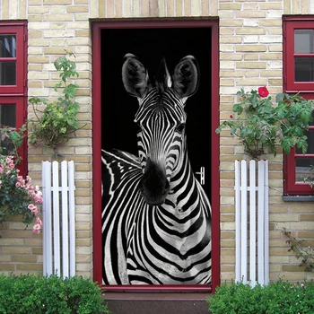 3D tvorivé zebra dvere samolepky samolepky na stenu ako samolepiace vymeniteľné nepremokavé