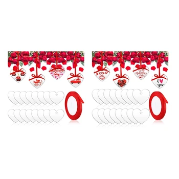 60Pcs Valentína Akryl Ornament Srdce Prázdne Červenou Stužkou Prázdne Akryl Ornament S Otvorom Pre Plavidlá typu 