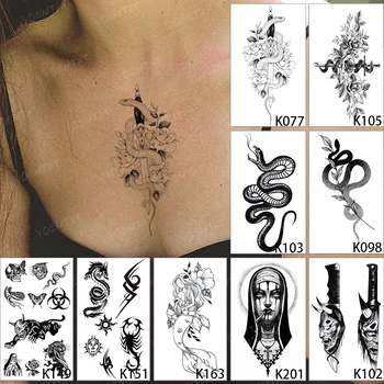 9PC Nepremokavé Dočasné Tetovanie Nálepky Had Meč Kvet Demon Starej Školy Flash Tetovanie Žena Muž Cool Hrudníka Body Art Falošné Tatto