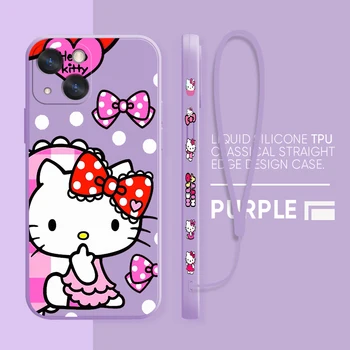 Anime Hello Kitty Dievča puzdro Pre Apple iPhone 14 13 12 Mini 11 Pro XS MAX XR X 8 7 SE Plus Kvapaliny Vľavo Lano Kryt Telefónu Coque