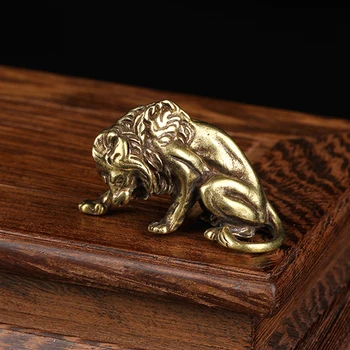 Antické Bronzové Lion King Figúrky Ornament Čistej Medi Čaj Pet Ročníka, Zvieracie Plastiky Miniatúrne Stôl Dekorácie, Doplnky
