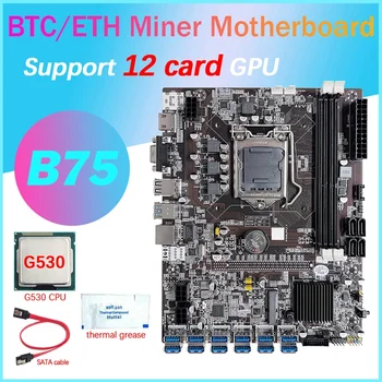 B75 12 Karty GPU BTC Ťažba Doske+G530 CPU+Termálnej pasty+SATA Kábel 12XUSB3.0(PCIE) Slot pre LGA1155 pamäte DDR3 RAM MSATA