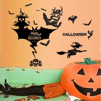 Bat Sova Kostra Ducha Halloween Tému Stenu, Nálepky Na Obchod Domáce Dekorácie Diy Okno Obtlačky Festival Stenu, Vinylové Nástenné Art