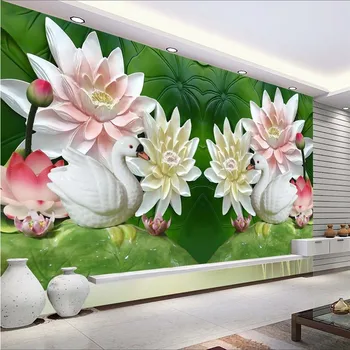 beibehang Domova Swan Green lotus úľavu Hotel Pozadí Moderné Nástenné pre Obývacia Izba Murales De Porovnanie 3d Tapety