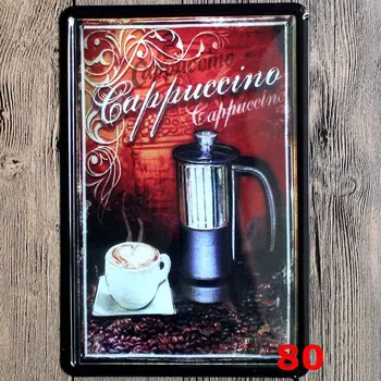 Cappuccino Káva Retro Kovov Cín Prihlásiť Doska Plagát Na Stenu Decor Art Ošumelé Elegantný Darček