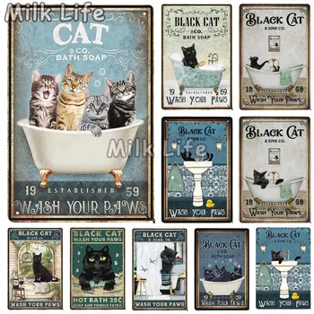 Cat &co kúpeľové mydlo založená umyť labky Kovov Cín Prihlásiť Rozhovore Plagát pre Domáce kúpeľňa Klub Wc Kávy Doska Dekor