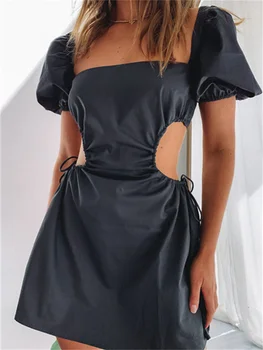 CHRONSTYLE Krátke Lístkového Rukáv Sexy Ženy Šaty Letné Strana Clubwear 2023 Námestie Backless Duté Sa Tie-up Mini Šaty Vestidos