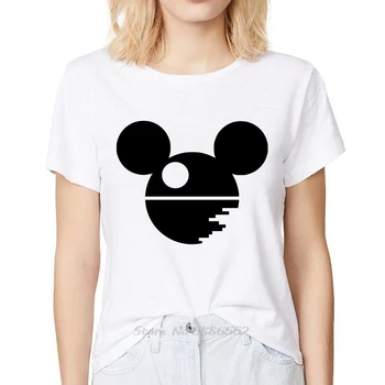 Deathstar Micky Mouse Uši Roztomilý T Shirt Ženy Lete Nová Biela Bežné Femme Tričko Hviezdu Smrti Tees Harajuku
