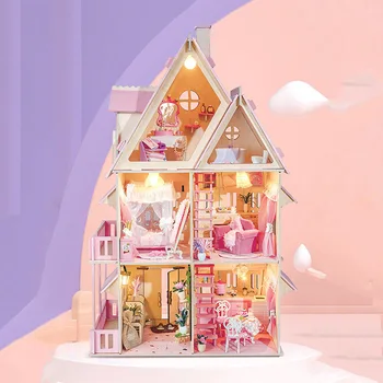 DIY Veľký Drevený domček pre bábiky Miniatúrne S Nábytkom Auta Sladká Princezná Dom Zostaviť Hračky pre Deti, Dievča Vianočný Darček Casa