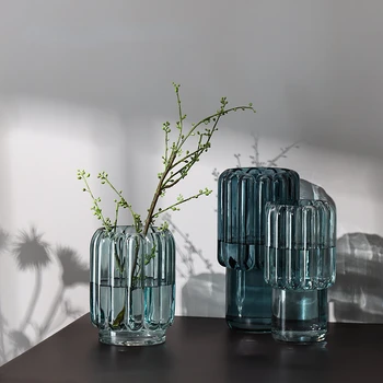 Domov Modré Transparentné Vertikálne Sklenené Vázy Home Designer Obývacia Izba Mäkké Dekorácie Kvet Ware