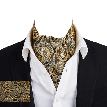 Doprava Zadarmo Ikepeibao Pánske Luxusné Zlaté Paisley Cravat Ascot Šatku Uviazať Vrecku Námestie 1 Sada