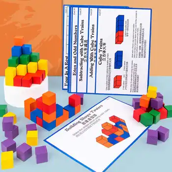 Drevené Stavebné Bloky Kocky Farebné Puzzle Bloky s Kartami Skoro Vzdelávania Vzdelávacie Matematika Hračka pre Deti, Darčeky