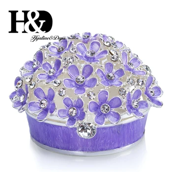 H&D Závesné Kovové Trinket Poľa Ručne Maľované Bejeweled Boxy Šperky Krúžok Držiak Kolektívov Darček Domov Svadobné Dekor ( Kvet Kryt