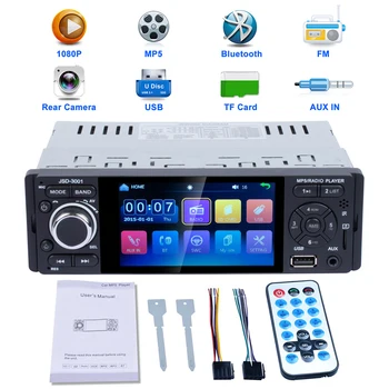 JSD-3001 Hlavu Jednotka 1DIN Bluetooth-kompatibilné Rádio s 4.1 palcový Dotykový Displej AUX Kábel Touch Screen HD Multimediálne Prehrávače