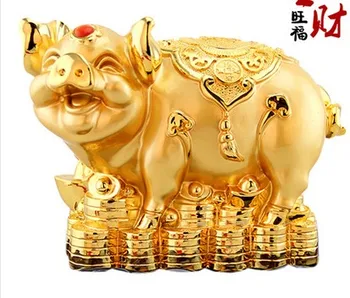 Kaiguang umiestnené handi Čínskeho zverokruhu ošípaných jinzhu umiestnené kusy Zvierat živice Zlaté Maskot zlato handi geomanticroom Umenia, Socha
