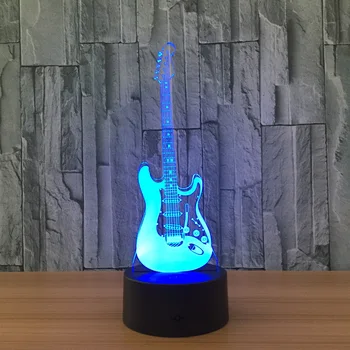 Kreatívne 3D Svetlo Elektrická Gitara Model Ilúziu 3D Lampa LED 7 Farby USB Dotykový Snímač Stôl Svetlo Nočné Svetlo GX412