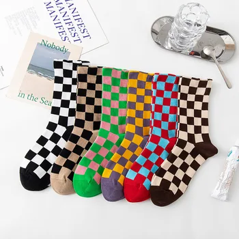 Kórea Funky Harajuku Trend Ženy Šachovnica, Ponožky Geometrické Kockovaná Ponožky Mužov Hip Hop Bavlna Unisex Streetwear Novosti Ponožky