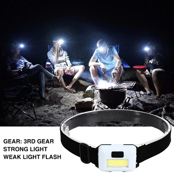 Mini COB LED Svetlomet 3 Režimy Nepremokavé Svetlometu Hlavu Blesku Baterky Lanterna Pre Outdoor Camping Nočný Rybolov