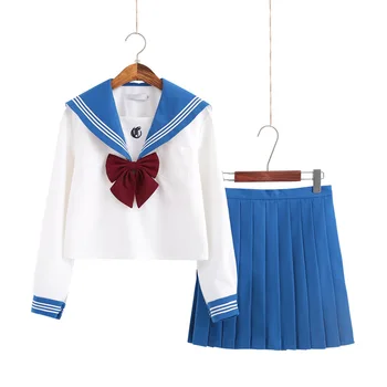 Modrá Škola Uniformy JK Japonský Námorník Jednotné Anime Cosplay Kostým Tričko Skladaná Sukňa Sady Dizajn pre Dospievajúce Dievčatá Študentov