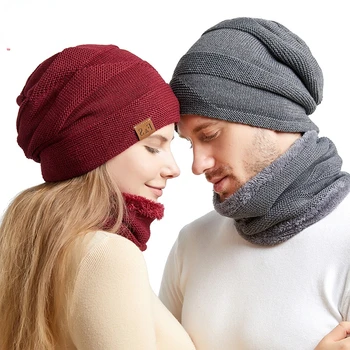 Muži a ženy v zime teplý klobúk krku návlek nastaviť Pevné kožené štítok vlny podšívka Čiapočku a krku teplejšie Móda 2 dielna sada