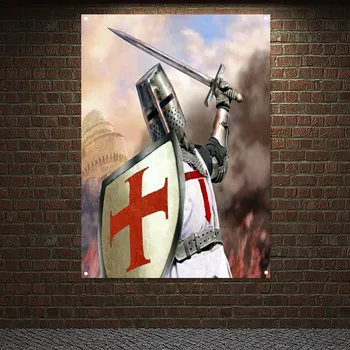 Na Krížovej Armor Bojovník Vlajka Wall Art Obrázky Gobelín Slobodomurárstva Rytieri Templar Plagát Na Stenu Dekoratívnych Banner Maliarske Plátno