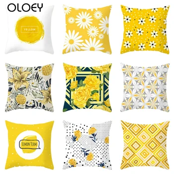 Nordic Geometrické Polyester Vankúš Žltá Dekoratívne Kvetinový obliečka na Vankúš na Gauč Sídlo Obývacia Izba Vankúš Domova
