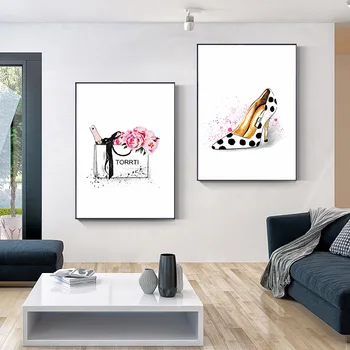 Nordic Plátno Na Maľovanie Taška Vysokým Podpätkom Obuvi Flamingo Múr Umenia Plagátu Módne Ženy Dekoratívne Obrázok Pre Domáce Obývacia Izba Cuadros