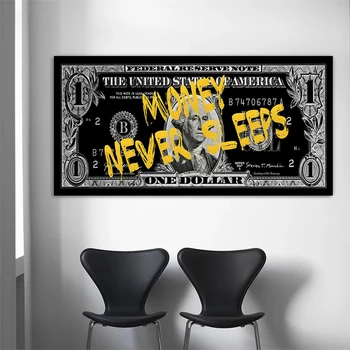 Peniaze Nikdy Nespí Motivačný Wall Art Plátno Na Maľovanie Bitcoin Dolárov Plagát Budúcnosti Peňazí, Zlato, Dekorácie, Obrazy Domova