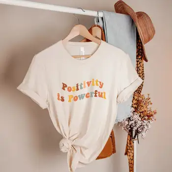 Pozitivita je Silný T-shirt Slogan Ženy Tričko Christian Streetwear dievča Oblečenie Bavlnené Tričko O Krk Krátke Rukáv Top Tees