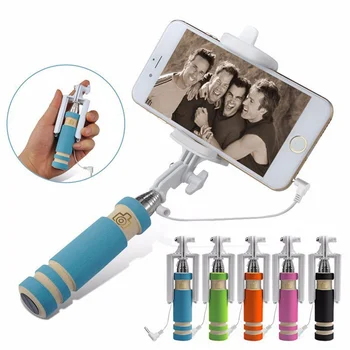Prenosný Skladací Mini Mobilný Telefón Káblové Samostatne Selfie Palice Pre Iphone/Samsung Vstavané Uzávierky Fotoaparátu Monopod Statív Látkové Taška
