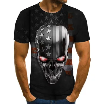 Punk mužov 3D tlač lebka potu-priedušné absorpčné T-shirt O-krku módny trend top streetwear hot predaj