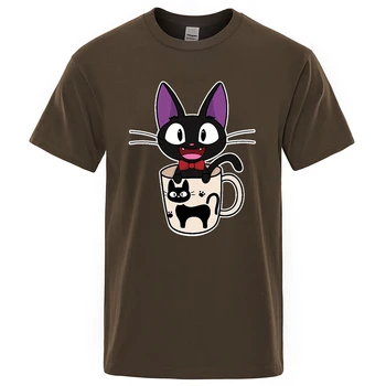 Roztomilý Teacup Mačka Karikatúry Tlač pánske Tričko Hip Hop, Street Oblečenie, Módne Bežné T-shirts Muž Priedušná Nadrozmerná TShirts