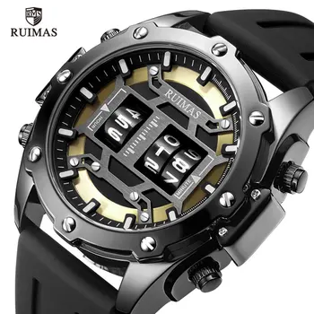 RUIMAS Jedinečný dizajn hodiniek Mužov Športové Hodinky Koľajových Čas pánske Módne Oblečenie pre voľný čas Sledovať Vojenské náramkové hodinky Quartz