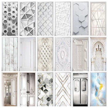 Samolepiace PVC Dvere Nálepky Biele Drevo Módne 3D Vision Domov Dvere Izba Zábal nástenná maľba Plagát Spálňa Plná Dverí Kryt Tapety