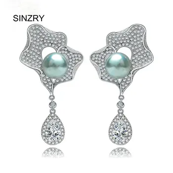 SINZRY šperky kubický zirkón waterdrop náušnice, módne brilantné imitácia perly visieť náušnice pre svadobné Šperky darček
