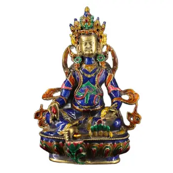 Tibete, Nepále Staré Cloisonne Medi Perličiek Smalt Maľované Lotus Base Boh Bohatstva