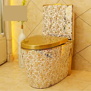 Umenie Zlato Wc Sifón Tichý Úsporu Vody, Umenie Wc Zlato Sedí Záchod Zlatý Vinič vzor porcelánové, keramické wc sedadlo