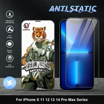 UNIPRO Proti Prachu Tvrdeného Skla Plný Lepidlo HD Auti-Statické Screen Protector pre iPhone 14 13 12 11 Pro Max X XS XR 7 8 Sklo