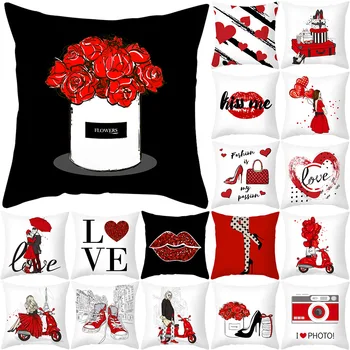 Valentína Vankúš Svadobné Party Dekorácie Vankúše Red Rose Láska Srdce Valentines Day Darček