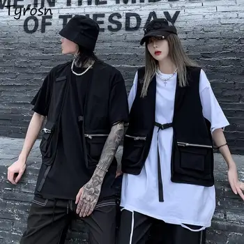 Vesty Ženy Dizajn Zipsy Streetwear Solid Black Viest tvaru Harajuku Safari Štýle All-zápas Hot Predaj Nákladných Plášťov Unisex