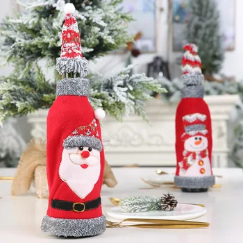 Vianočné Fľaša Vína Zahŕňa Taška Dovolenku Santa Claus Fľaša Šampanského Kryt Červený Veselé Vianoce Stolové Dekorácie Pre Domov
