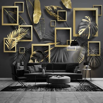 Vlastné Samolepiace Tapety Moderné Jednoduché Geometrie Zlaté Lístie Tropických Rastlín, Nástenné Maľby Obývacia Izba, Spálňa Luxury Home Decor