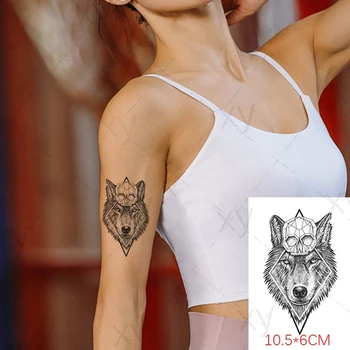 Vlk Lebky Dočasné Tetovanie Nálepky Tiger Fox Scorpion Kôň Mesiac Falošné Tatto Nepremokavé Tetovanie Zápästie, Rameno Malej Veľkosti Ženy Muži