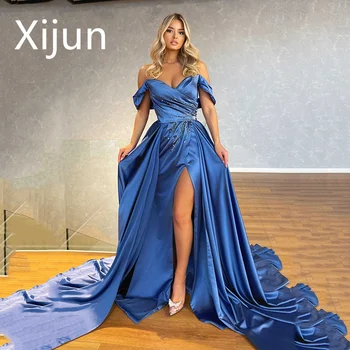 Xijun Crystal Morská Víla Večerných Šiat, Zlatko Backless Lištovanie Party Šaty Predné Split Lesk Ramena Prom Šaty