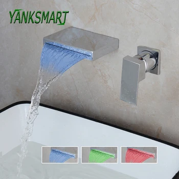 YANKSMART LED Matný Čierny Chróm Nástenné Kúpeľňa Umývadlo Umývadlo, Batérie, Vane Vodopádu, Jeden Rukoväť Cold & Hot Zmiešavač Vody na