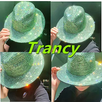Zelená drahokamu fedora klobúk drahokamu Panama nové plstený klobúk mužov jazz klobúk fáze výkonu klobúk dámy fedora klobúk шляпаженская