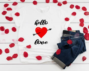 Ženy Valentína Krátky Rukáv Bežné T-Shirt Oblečenie Láska Srdce Grafické Tees Ahoj Láska Srdce Šípku Baseball Tees